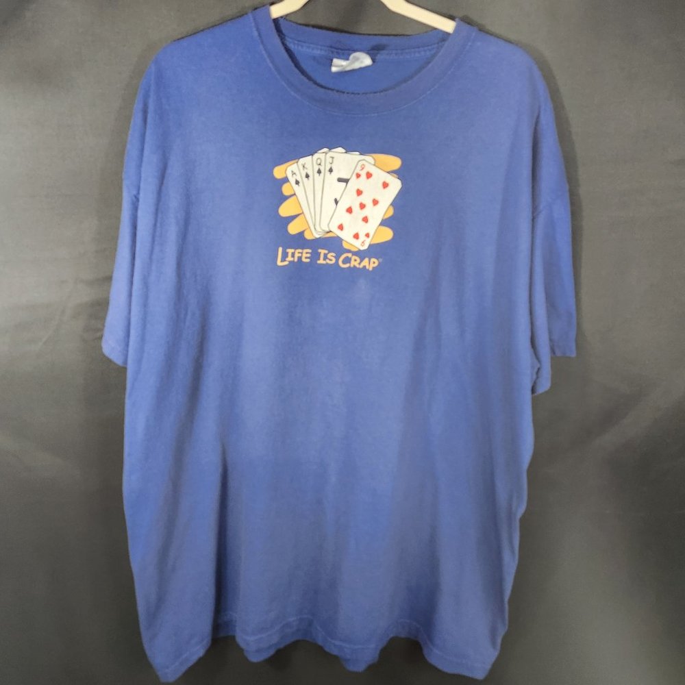 Vintage Y2K Life is Crap Almost Royal Flush T-shirt Blue Size XXL NWOT (JJ-25)